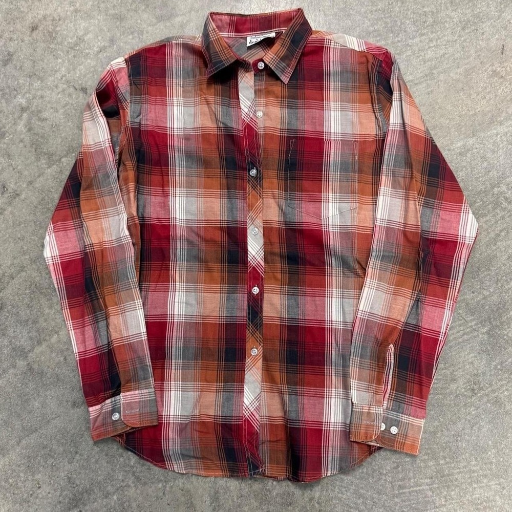 Vintage Women's Plaid Button Up Shirt 90s Donnkenny Red Brown Beige 14